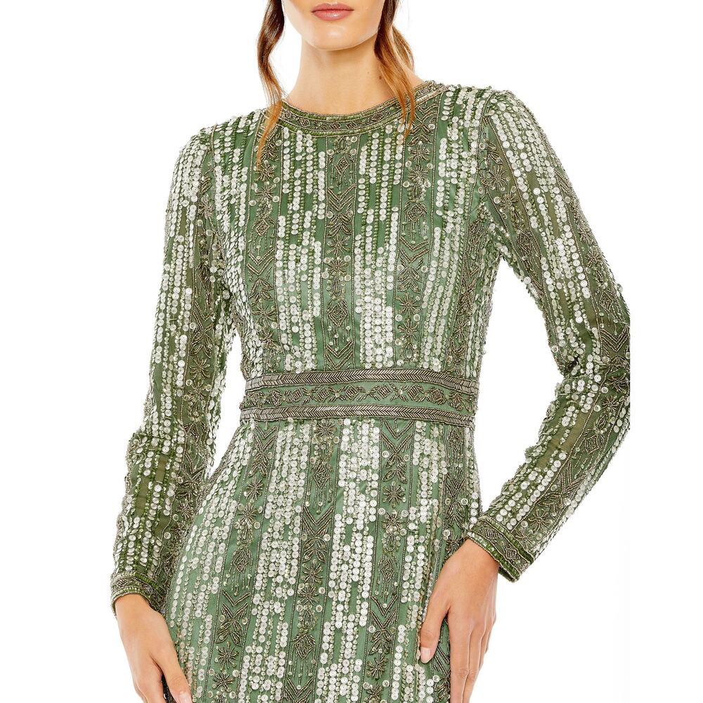 Mac Duggal 5981 Fringe Skirt Embellished Dress - Size 10 Green beaded Prom gala
